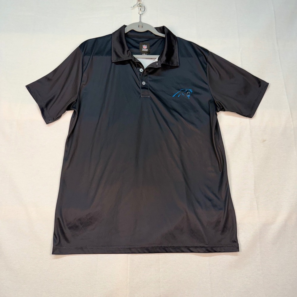 NFL Team Apparel Carolina Panthers Polo Shirt Mens Large Black Short Sleeve NFL
